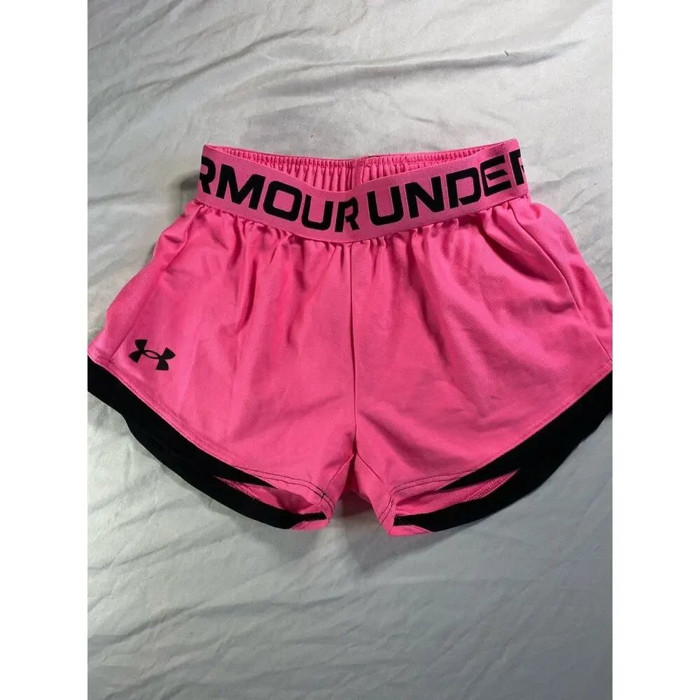 Under Armour Girls HeatGear Shorts Youth XS Pink Athletic Running Loose